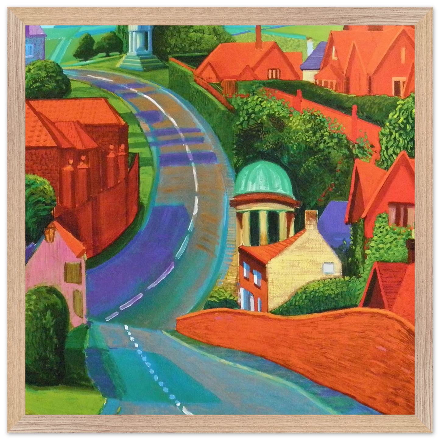 David Hockney - The Road to York Through Sledmere - 40x50 cm / 16x20 inches - Premium Wooden Framed Poster With Fine Art Paper-canvas - White frame