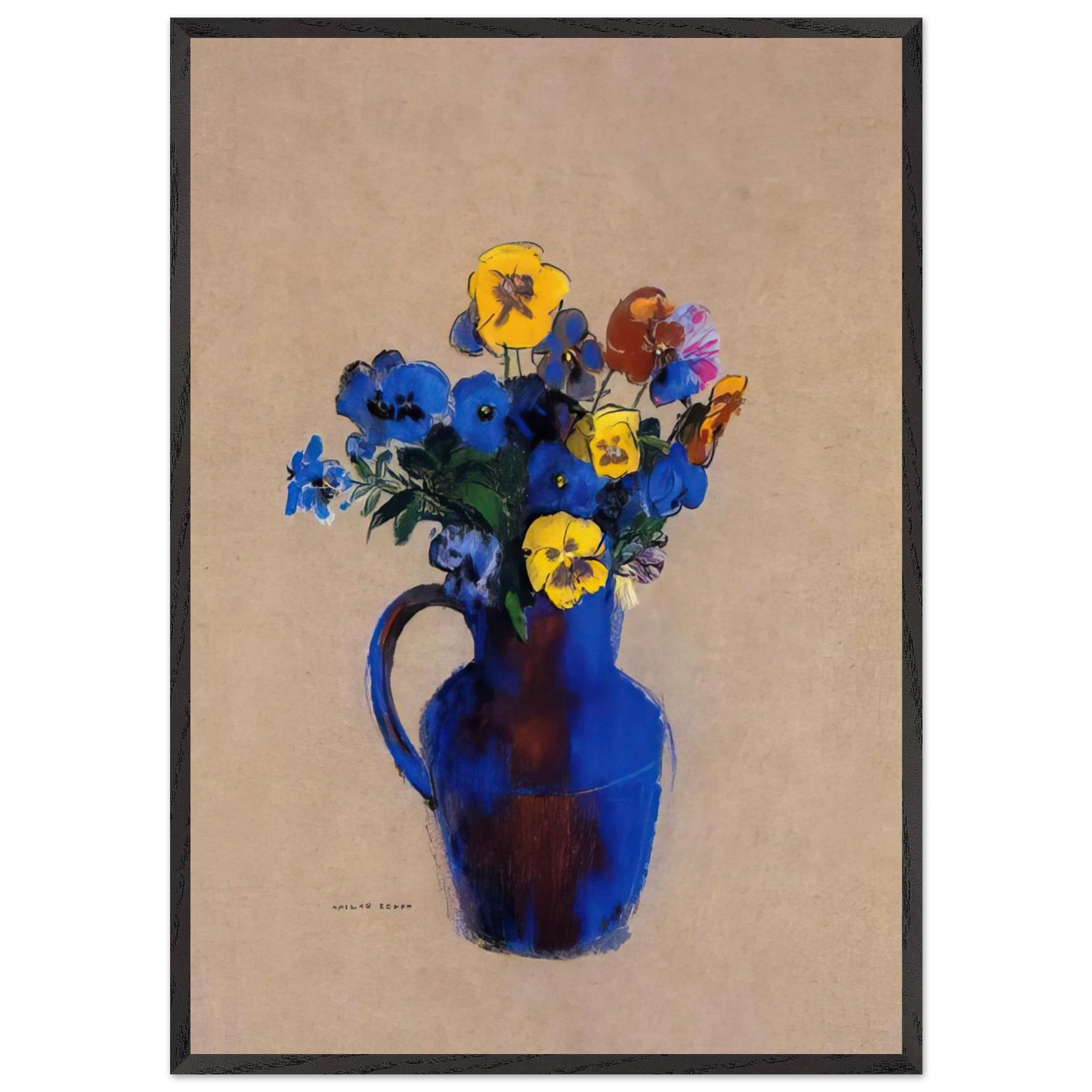 VASE OF FLOWERS PANSIES - Odilon Redon Framed Art Print – Black Wooden Frame - Default Title - -Framed Art Print