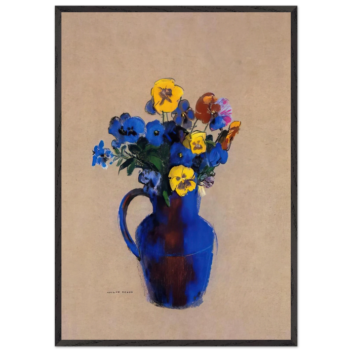VASE OF FLOWERS PANSIES - Odilon Redon 70x100 cm / 28x40 inches Framed Art Print – Black Wooden Frame