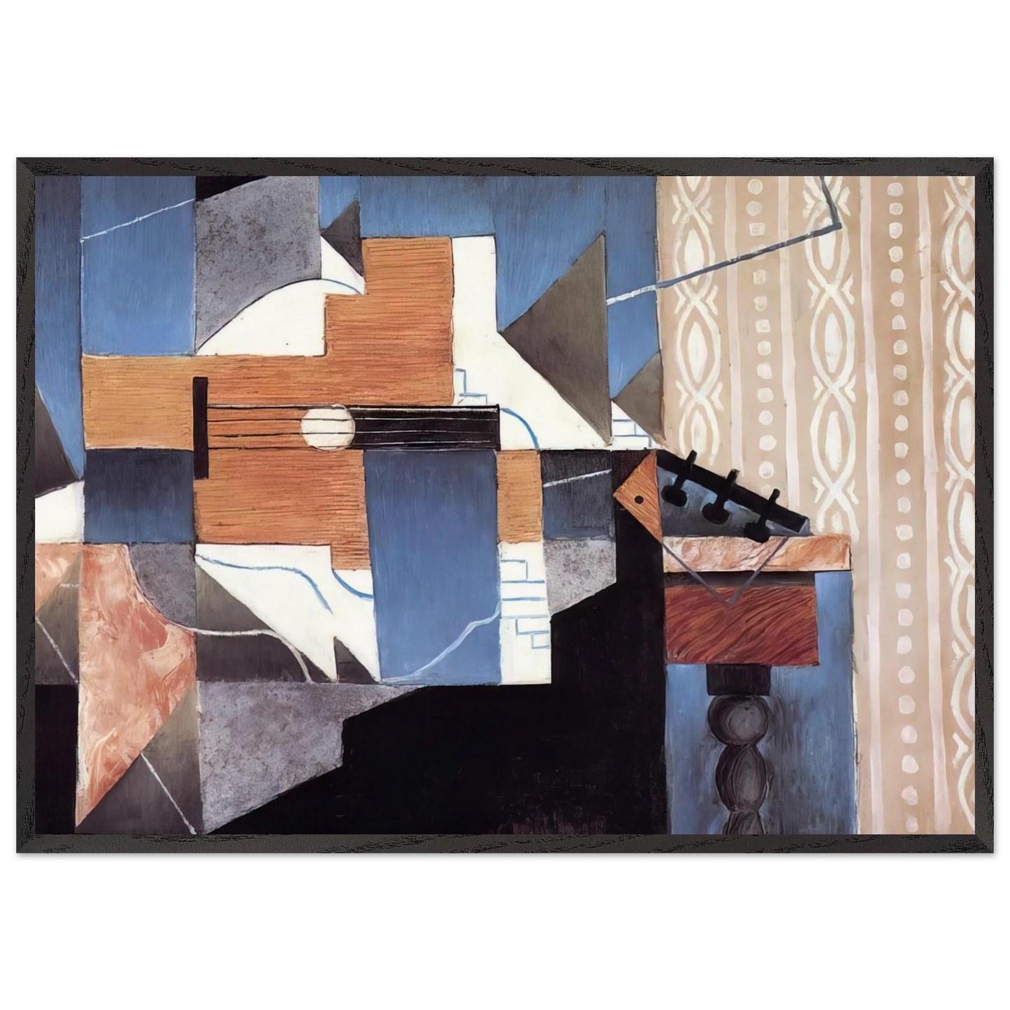 GUITAR ON THE TABLE 1913 - Juan Gris 70x100 cm / 28x40 inches Framed Art Print – Black Wooden Frame