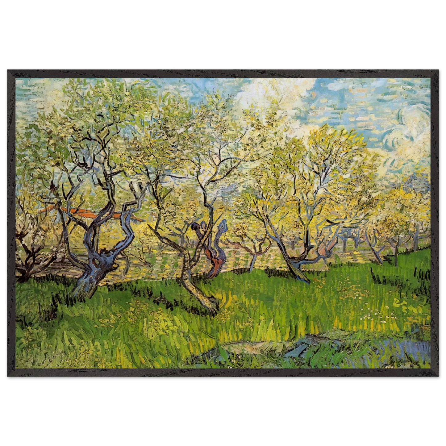 Orchard in Blossom - Vincent van Gogh Framed Art Print – Black Wooden Frame - Default Title - -Framed Art Print