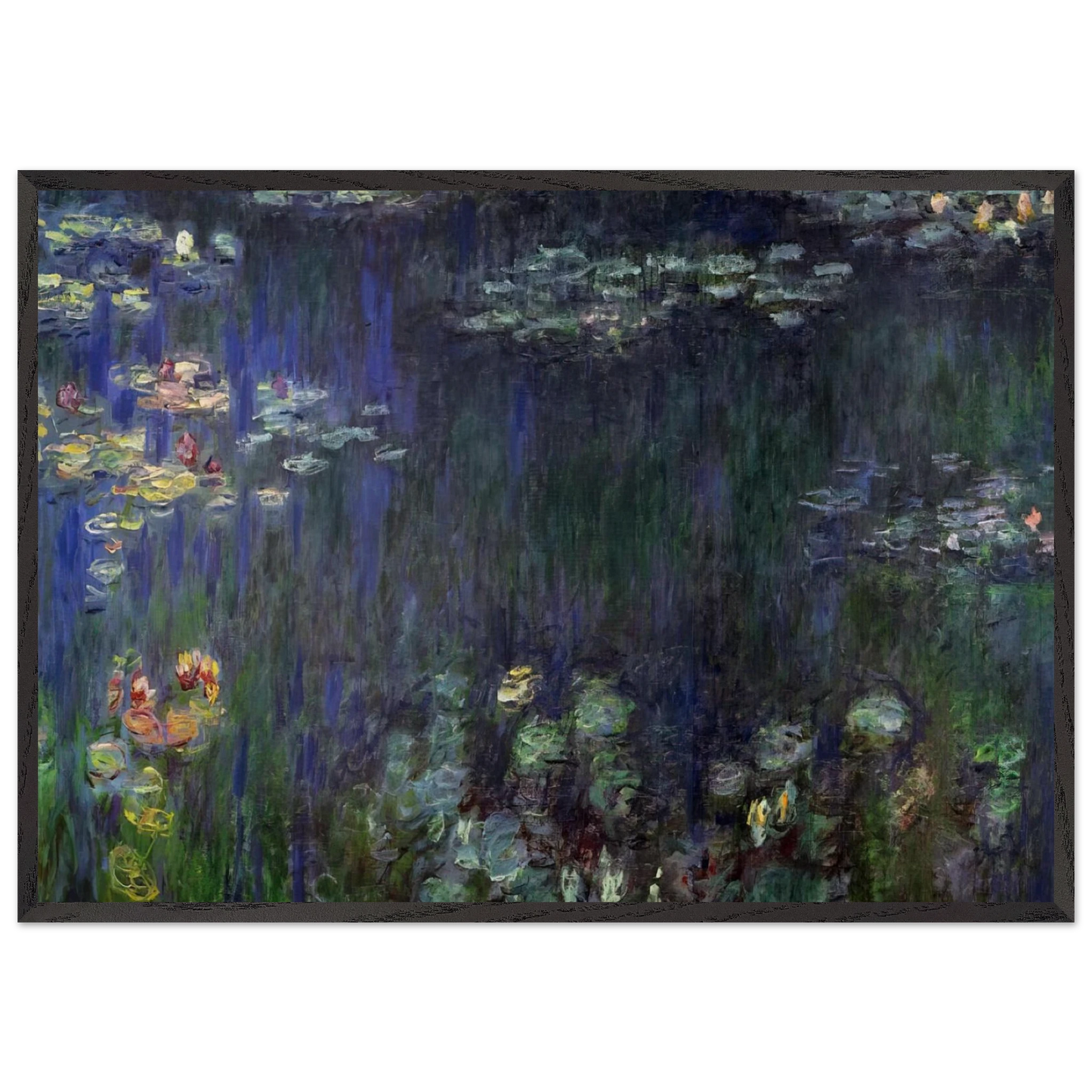 Water Lilies Green Reflection left half - claude monet Framed Art Print – Black Wooden Frame - Default Title - -Framed Art Print