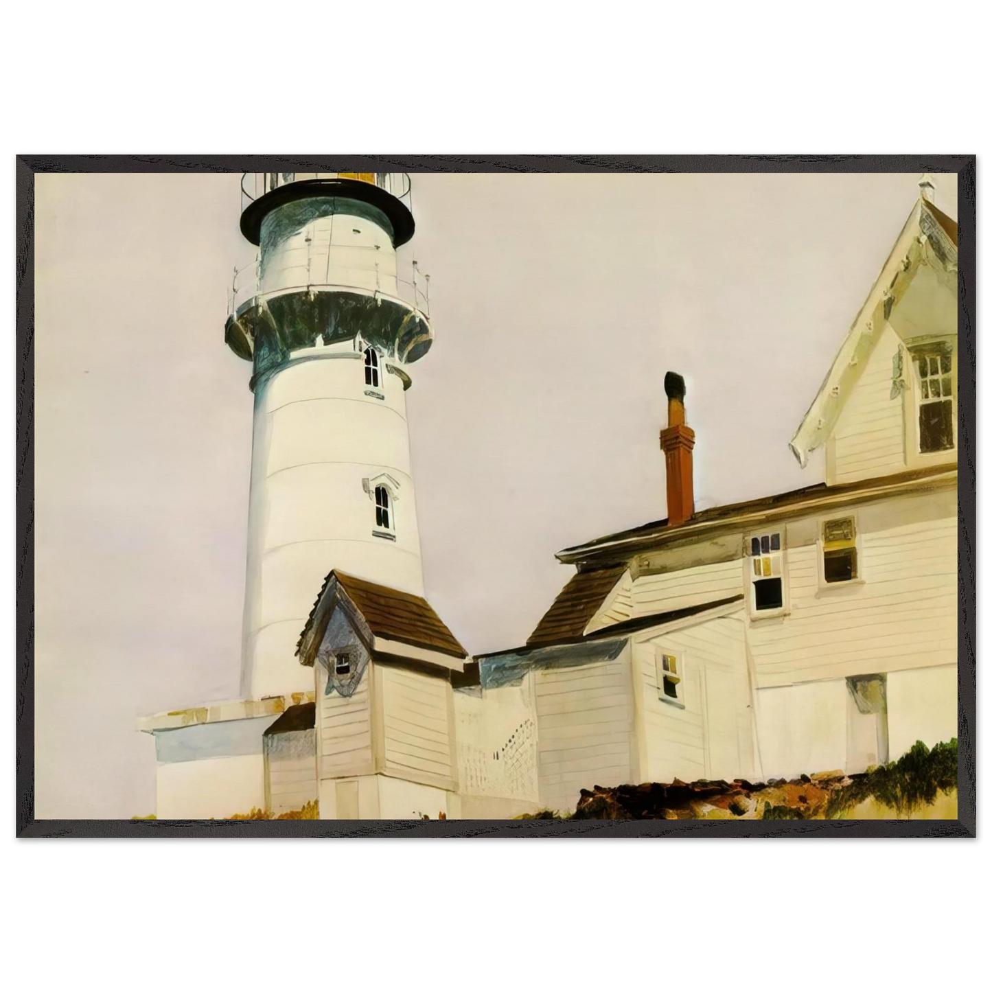 Light at Two lights - Edward Hopper 70x100 cm / 28x40 inches Framed Art Print – Black Wooden Frame