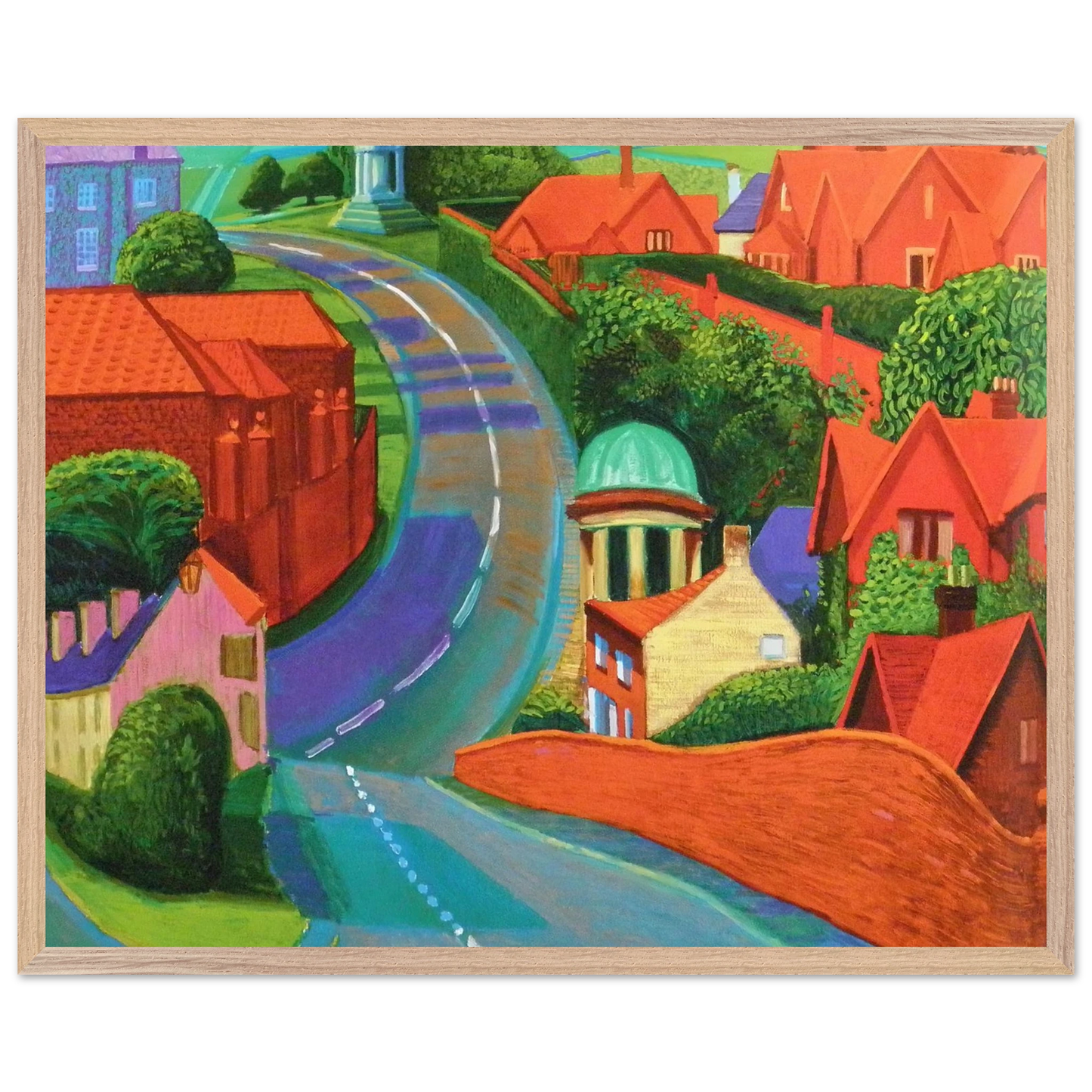 David Hockney - The Road to York Through Sledmere - 70x70 cm / 28x28 inches - Premium Wooden Framed Poster With Fine Art Paper-canvas - Wood frame
