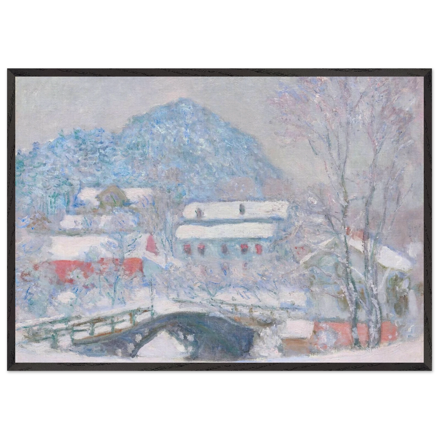 Norway Sandviken Village in the Snow - claude monet Framed Art Print – Black Wooden Frame - Default Title - -Framed Art Print
