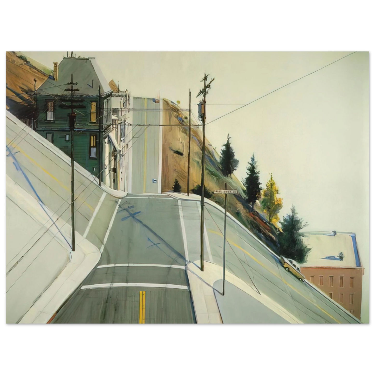 Wayne Thiebaud - 24th Street Intersection - 1977 Wall Art - 60x80 cm / 24x32 inches - Premium Wooden Framed Poster With Fine Art Paper - Wood frame