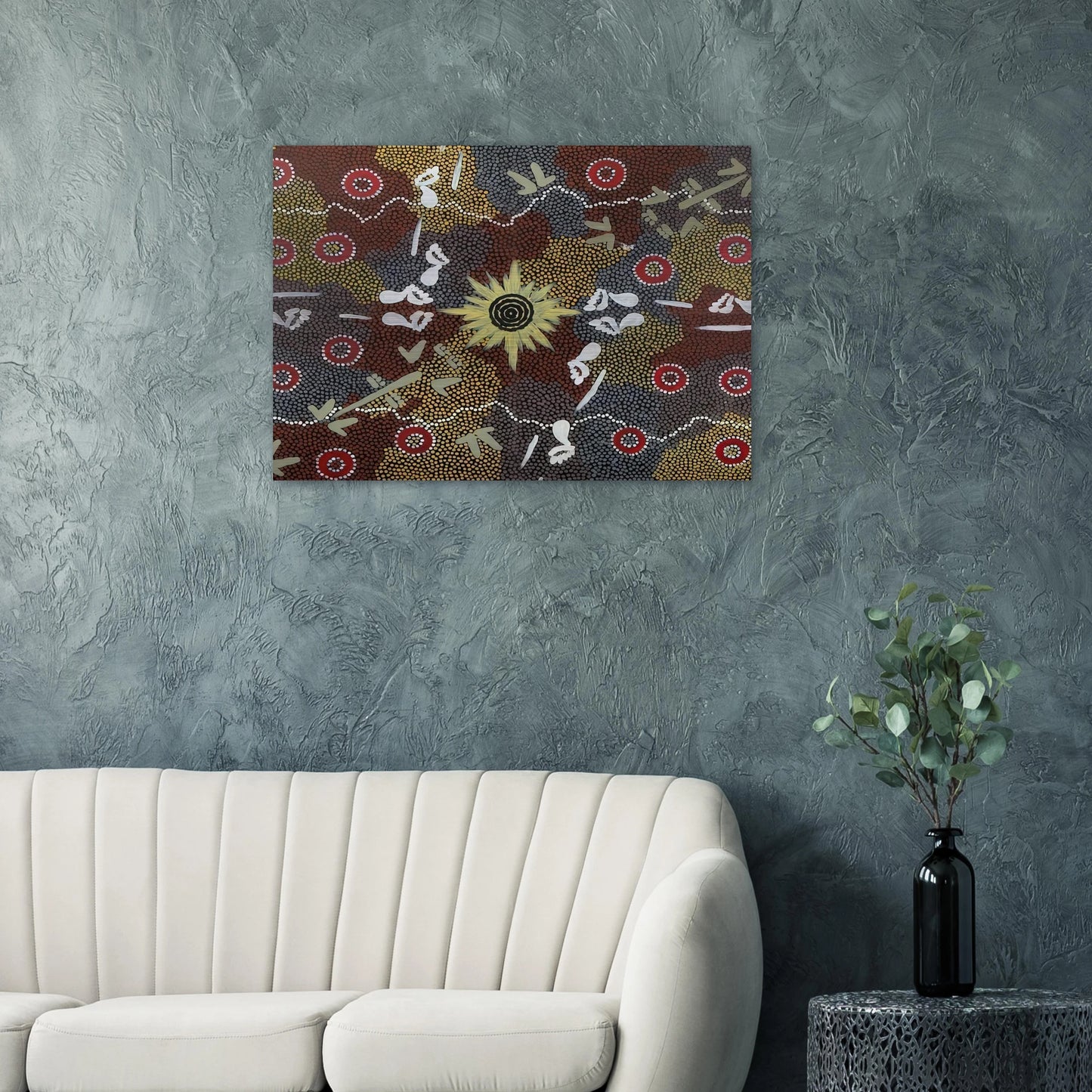 Frog and Kangaroo Dreaming - Native Art - Clifford Possum Tjapaltjarri Brushed Aluminum Print - 70x100 cm / 28x40 inches | Clifford Possum Tjapaltjarri Aluminum Print | Clifford Possum Tjapaltjarri Prints