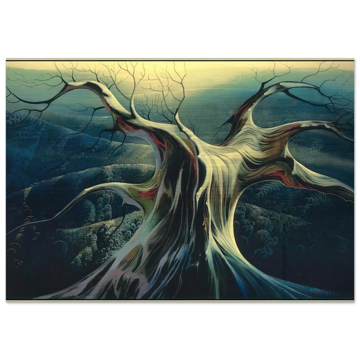 Moonlit Tree Trunk - Eyvind Earle Brushed Aluminum Print - 70x100 cm / 28x40 inches | Eyvind Earle Aluminum Print | Eyvind Earle Prints