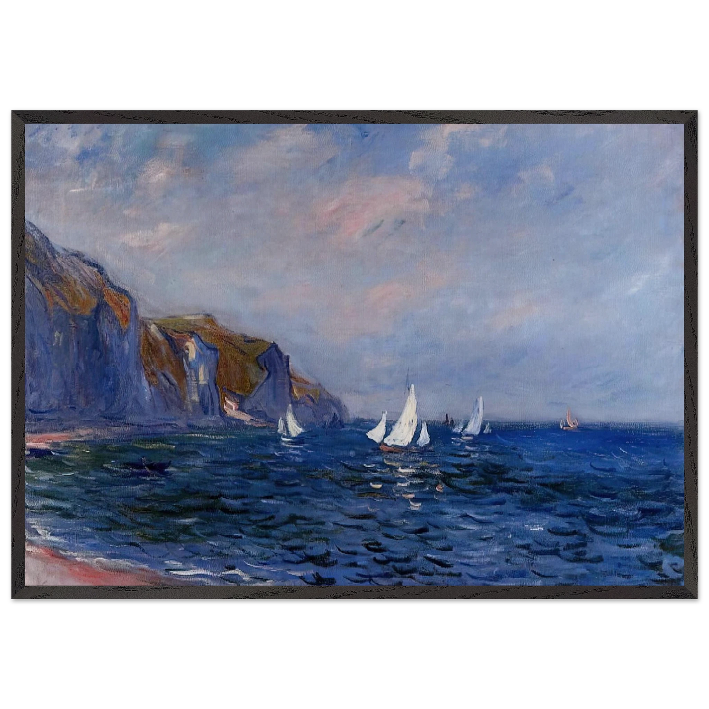 Cliffs and Sailboats at Pourville - claude monet Framed Art Print – Black Wooden Frame - Default Title - -Framed Art Print
