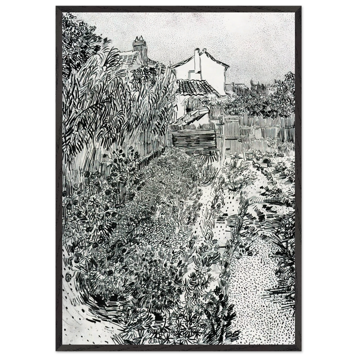 The Garden with Flowers - Vincent van Gogh 70x100 cm / 28x40 inches Framed Art Print – Black Wooden Frame