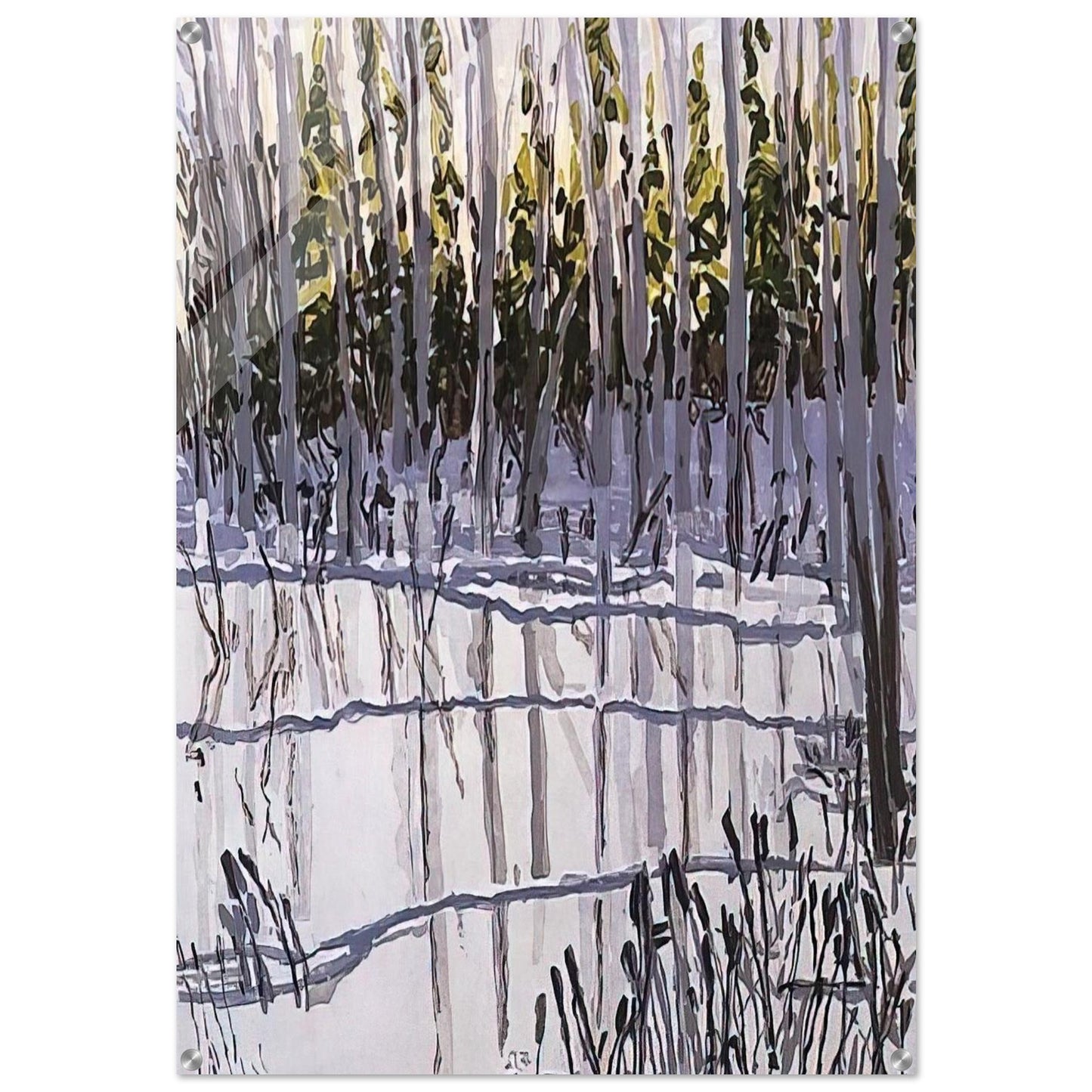 Trees Reflected on Ice - 2002 - Neil Welliver Acrylic Print - 70x100 cm / 28x40″ inches | Neil Welliver Wall Art | Neil Welliver Prints