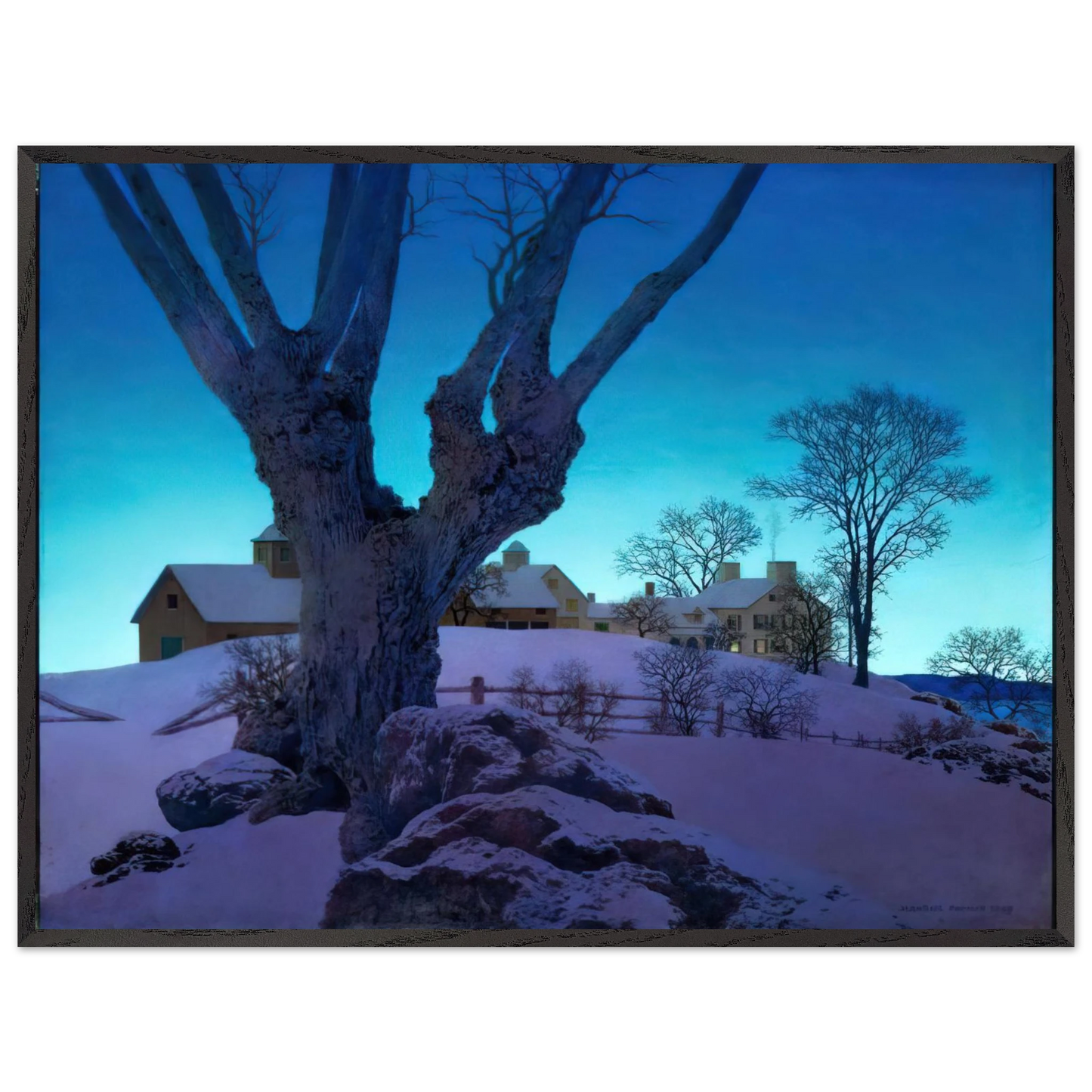 Maxfield Parrish - Hill Top Farm, Winter Wall Art - 60x80 cm / 24x32 inches - Premium Wooden Framed Poster With Fine Art Paper-canvas - Wood frame