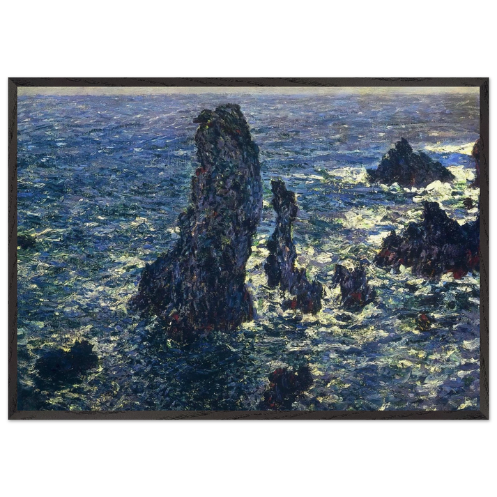 The Pyramids Cliffs at Belle-Ile - claude monet 70x100 cm / 28x40 inches Framed Art Print – Black Wooden Frame