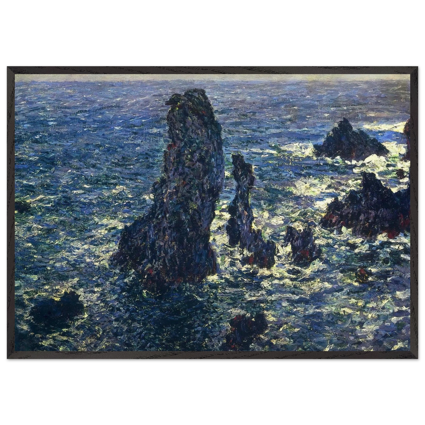 The Pyramids Cliffs at Belle-Ile - claude monet Framed Art Print – Black Wooden Frame - Default Title - -Framed Art Print