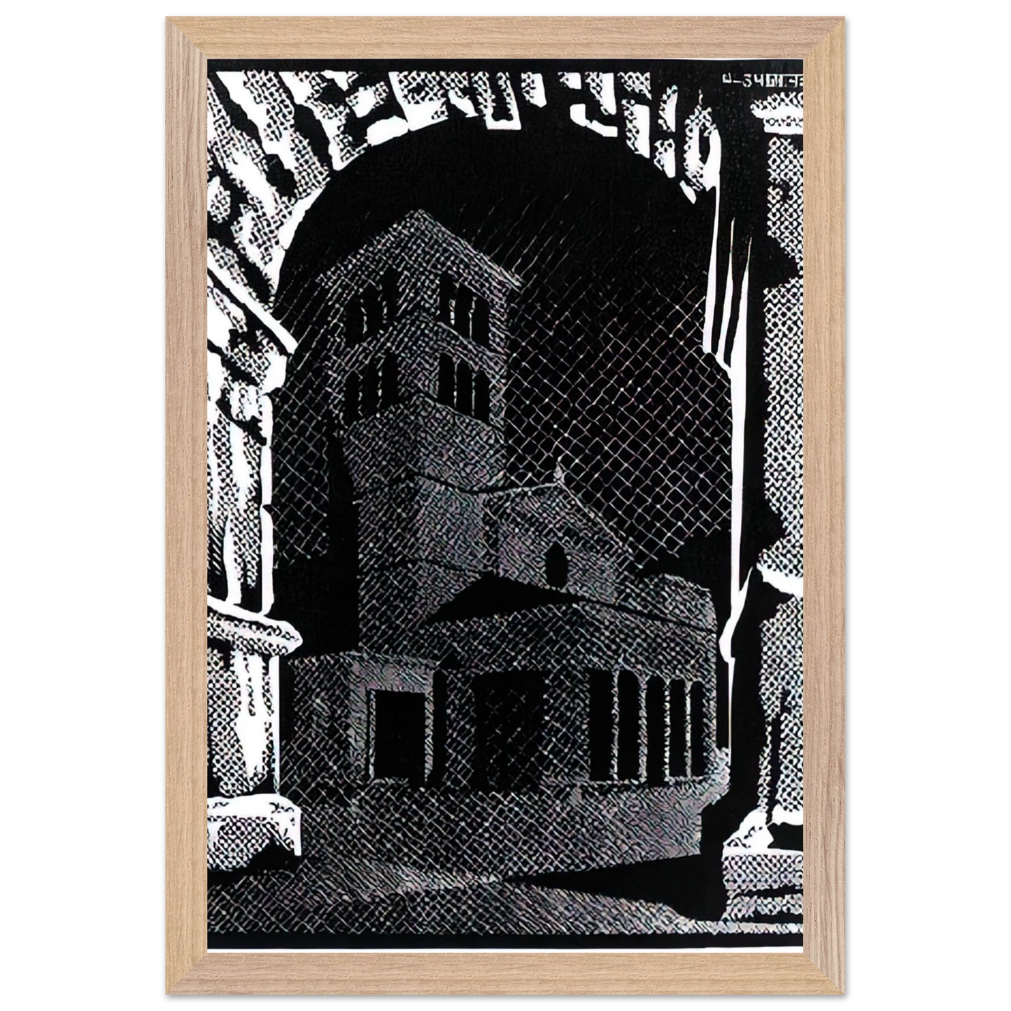 MC Escher - NOCTURNAL ROME 3 Wall Art - 60x80 cm / 24x32 inches - Premium Wooden Framed Poster With Fine Art Paper - Wood frame