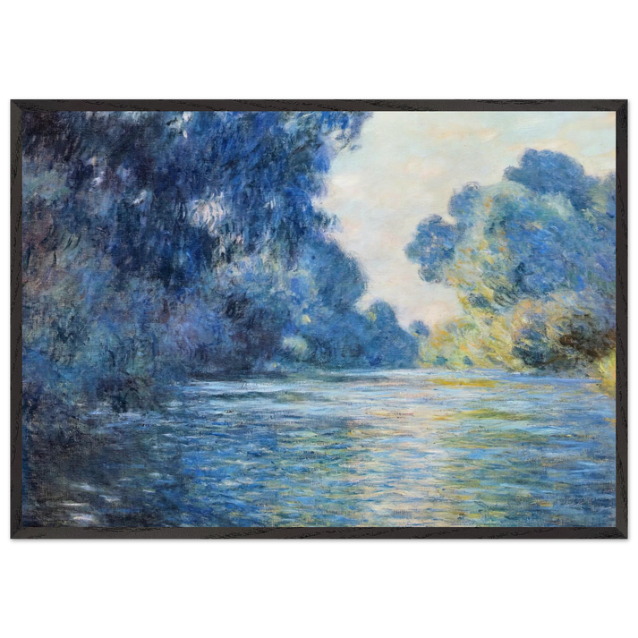 Morning on the Seine at Giverny 02 - claude monet 70x100 cm / 28x40 inches Framed Art Print – Black Wooden Frame