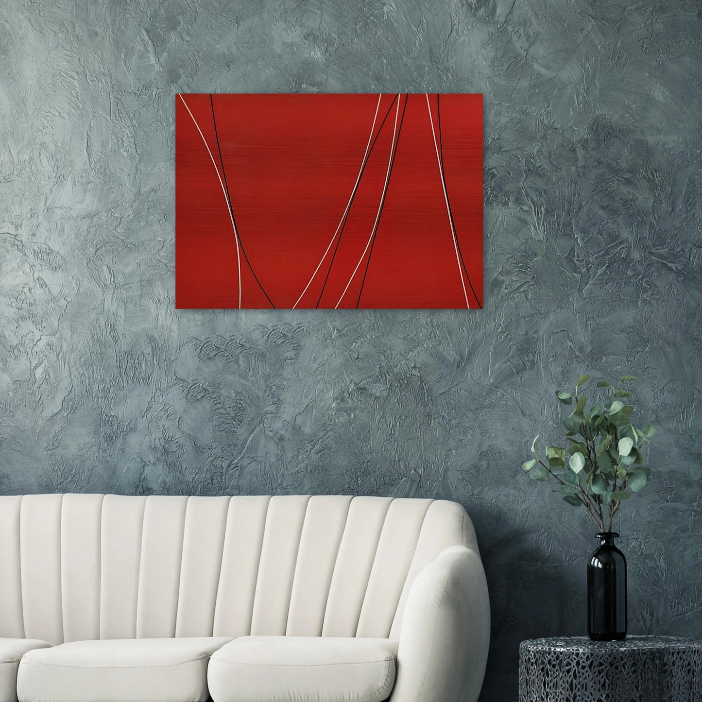 Untitled Black and White Lines on Red Background - 1965 - Lorser Feitelson Brushed Aluminum Print - 70x100 cm / 28x40 inches | Lorser Feitelson Aluminum Print | Lorser Feitelson Prints