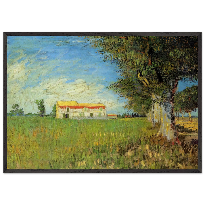 Farmhouse in a Wheat Field - Vincent van Gogh 70x100 cm / 28x40 inches Framed Art Print – Black Wooden Frame