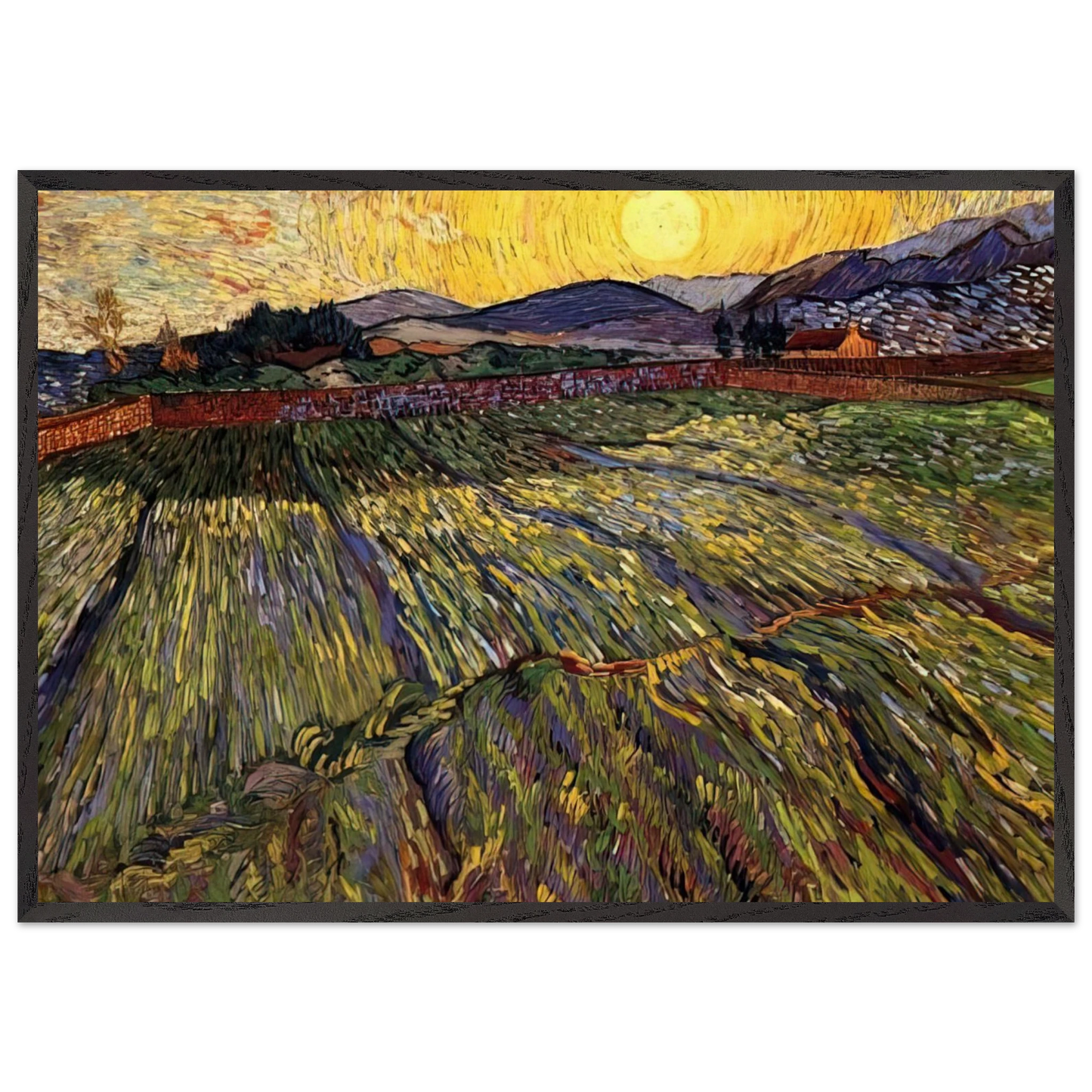 Wheat Field with Rising Sun - Vincent van Gogh Framed Art Print – Black Wooden Frame - Default Title - -Framed Art Print