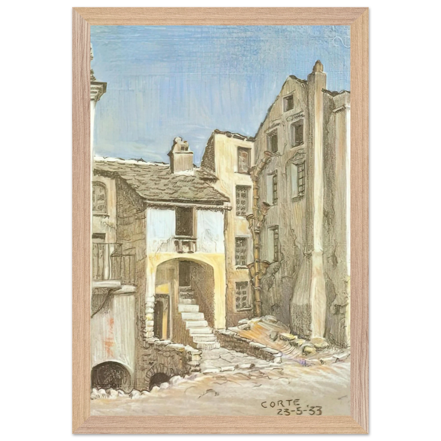 MC Escher - CORTE CORSICA Wall Art - 60x80 cm / 24x32 inches - Premium Wooden Framed Poster With Fine Art Paper-canvas - Wood frame