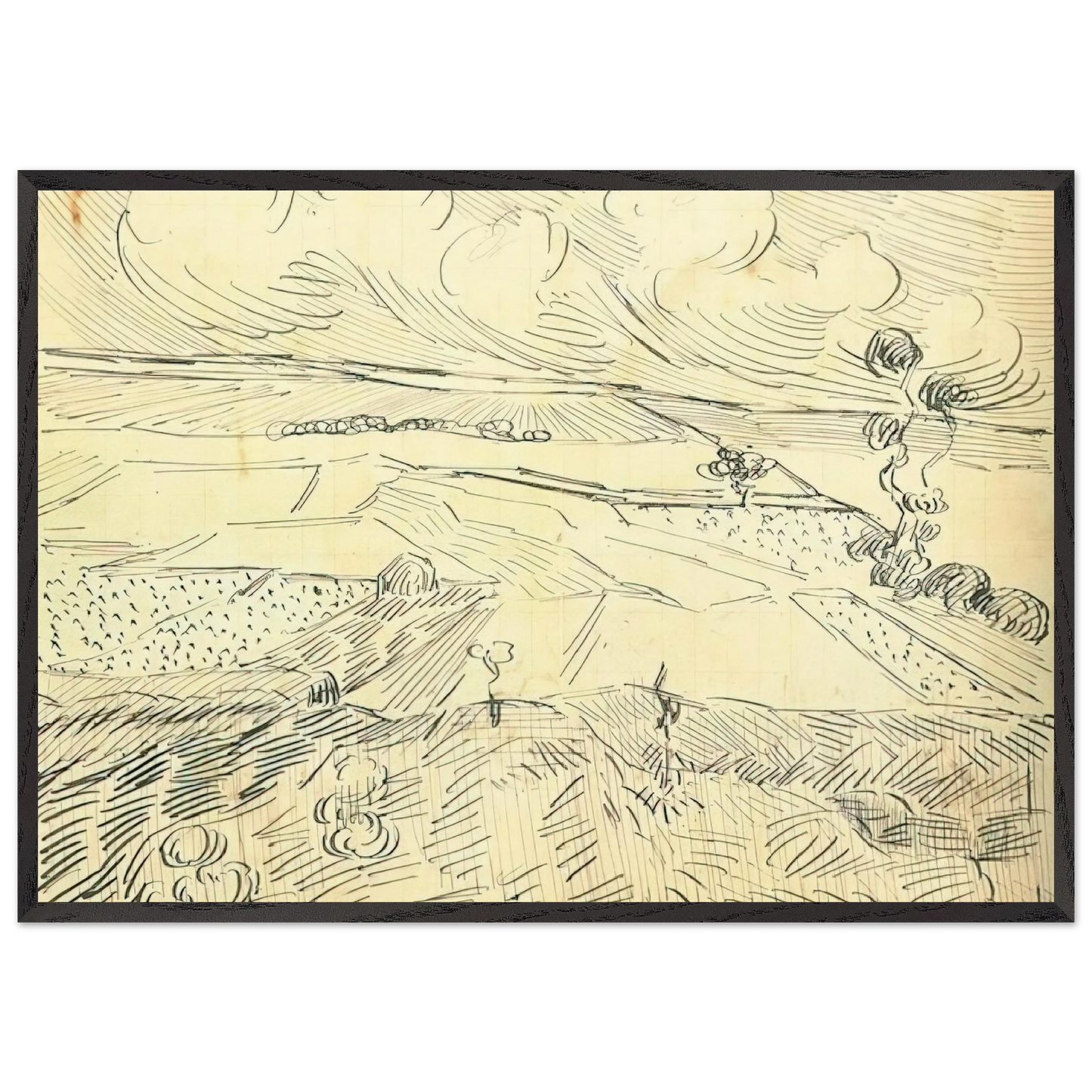 Wheat Fields - Vincent van Gogh Framed Art Print – Black Wooden Frame - Default Title - -Framed Art Print