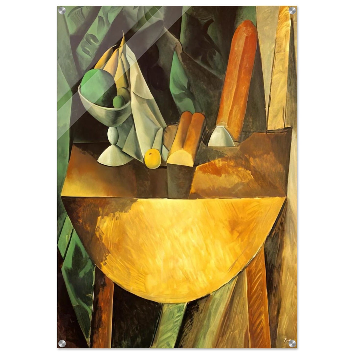 Bread and dish with fruits on the table - Pablo Picasso Acrylic Print - 70x100 cm / 28x40″ inches