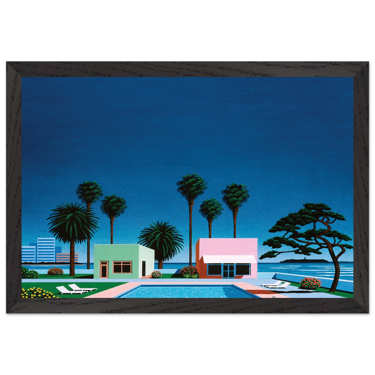 Hiroshi Nagai - Pacific Breeze Wall Art - 21x29.7 cm / 8x12" - Premium Wooden Framed Poster With Fine Art Paper - Black frame