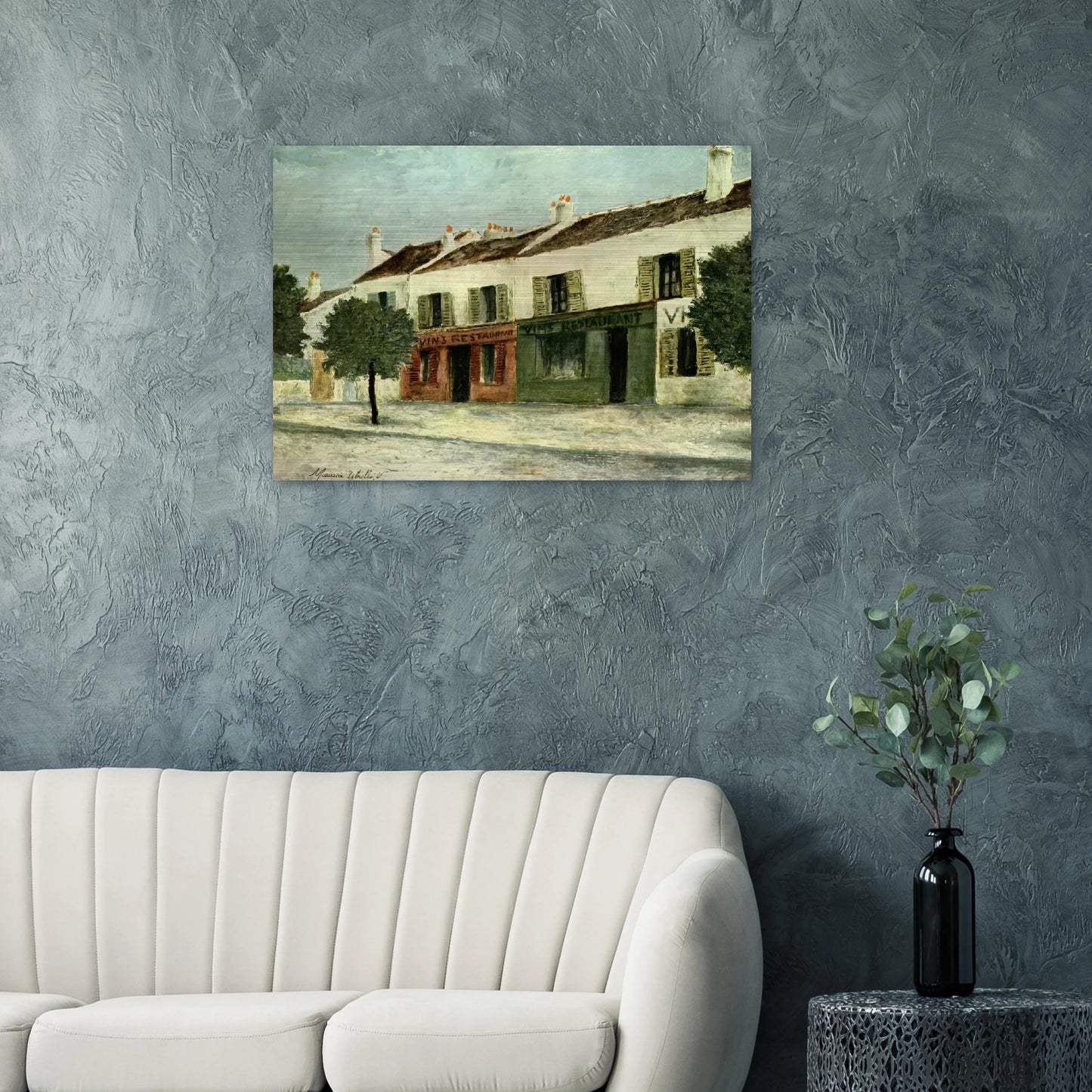 BISTROS IN A SUBURB - Maurice Utrillo Brushed Aluminum Print - 70x100 cm / 28x40 inches | Maurice Utrillo Aluminum Print | Maurice Utrillo Prints