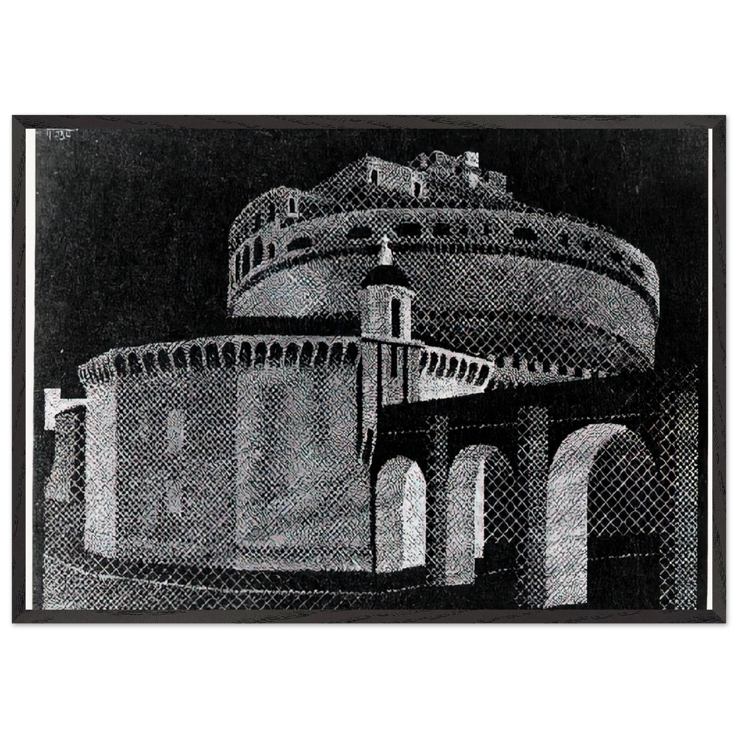 NOCTURNAL ROME CASTEL SANT ANGELO - MC Escher Framed Art Print – Black Wooden Frame - Default Title - -Framed Art Print