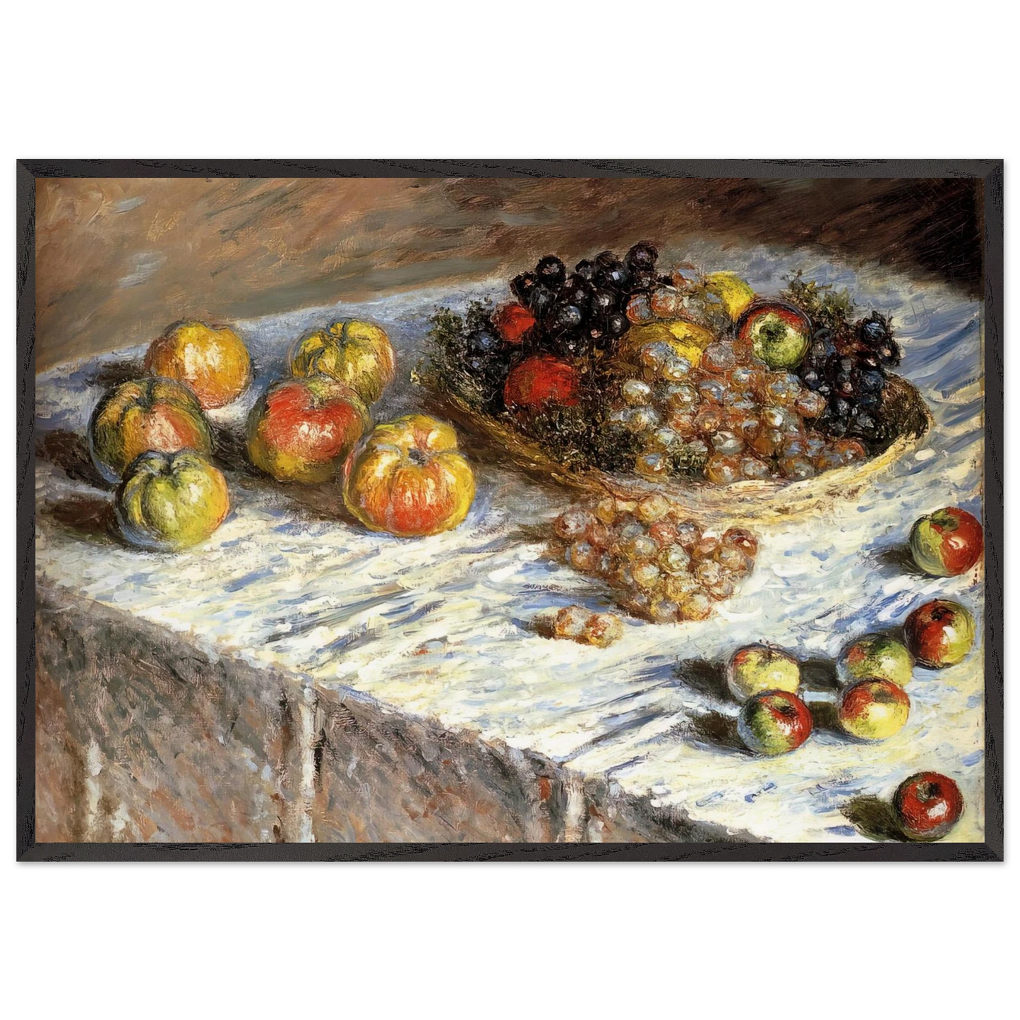 Still Life with Apples And Grapes - claude monet Framed Art Print – Black Wooden Frame - Default Title - -Framed Art Print