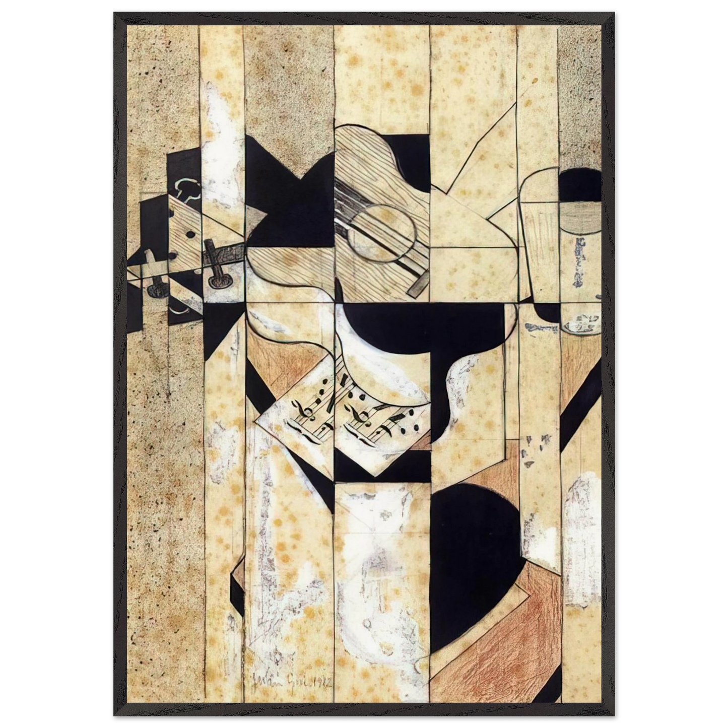 GUITAR AND GLASS 1912 - Juan Gris 70x100 cm / 28x40 inches Framed Art Print – Black Wooden Frame