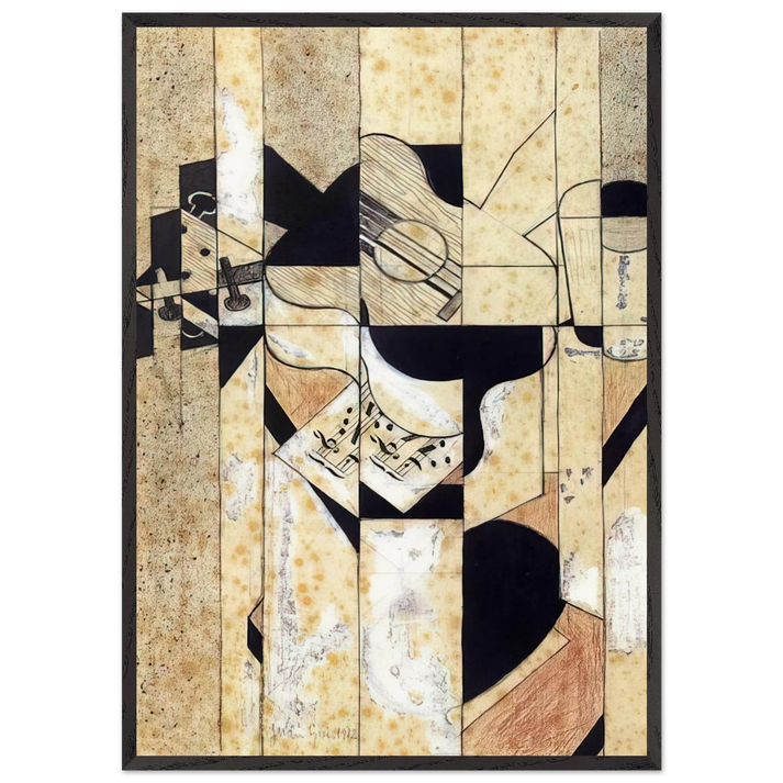 GUITAR AND GLASS 1912 - Juan Gris 70x100 cm / 28x40 inches Framed Art Print – Black Wooden Frame