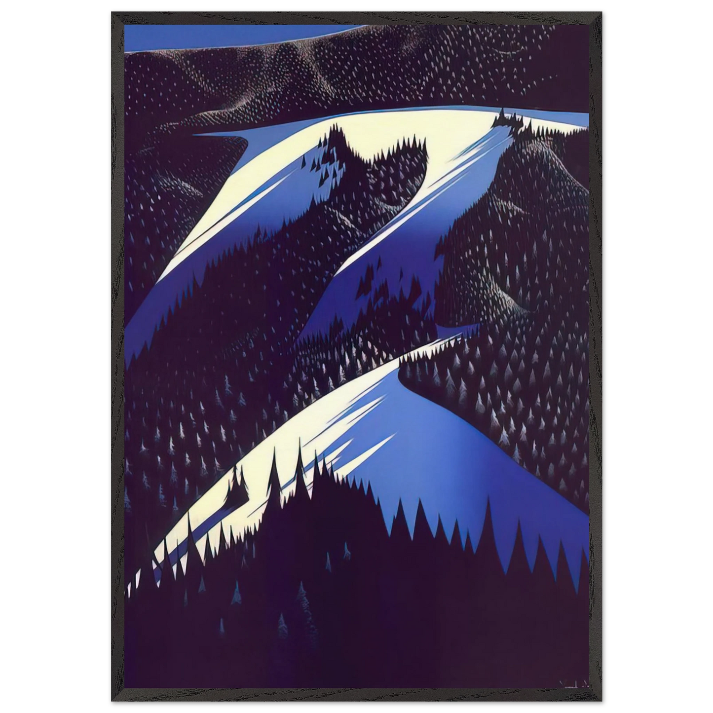 Black Evergreen Forest - Eyvind Earle 70x100 cm / 28x40 inches Framed Art Print – Black Wooden Frame