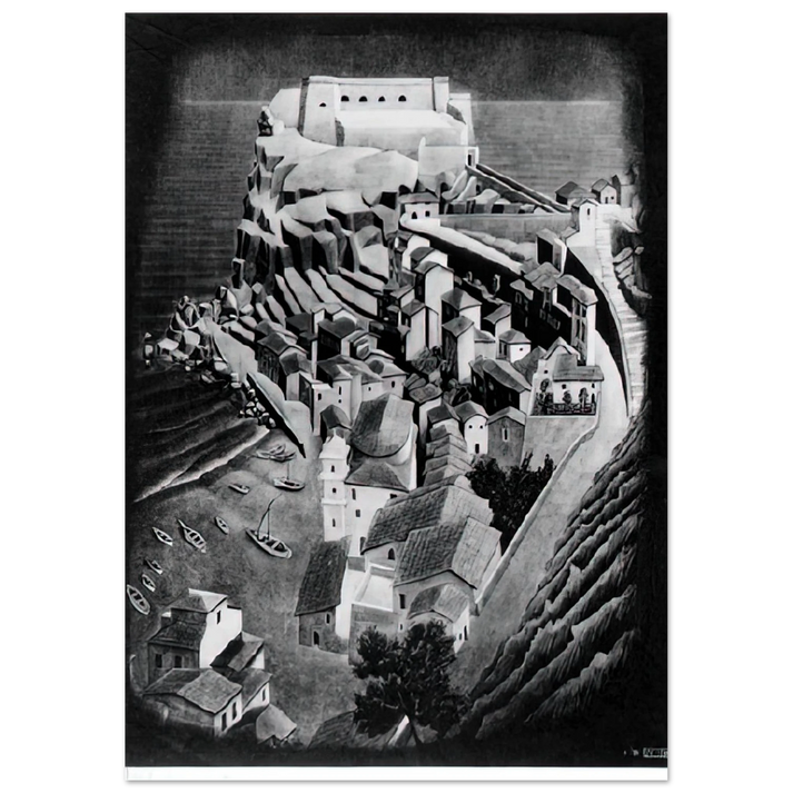 MC Escher - SCILLA CALABRIA JANUARY 1931 1931 Wall Art - 21x29.7 cm / 8x12" - Premium Wooden Framed Poster With Fine Art Paper - Wood frame