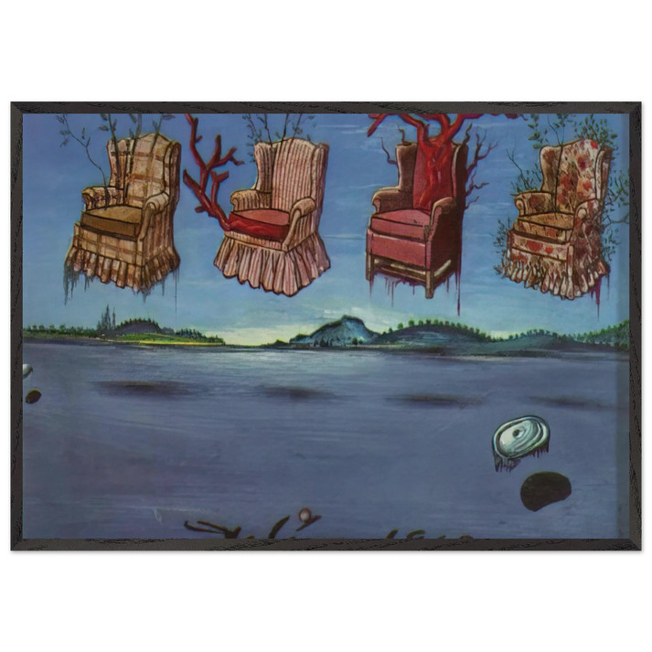 FOUR ARMCHAIRS IN THE SKY - Salvador Dali 70x100 cm / 28x40 inches Framed Art Print – Black Wooden Frame