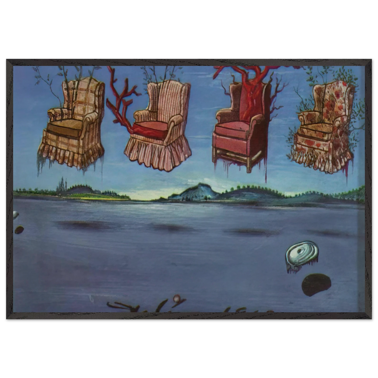 FOUR ARMCHAIRS IN THE SKY - Salvador Dali Framed Art Print – Black Wooden Frame - Default Title - -Framed Art Print