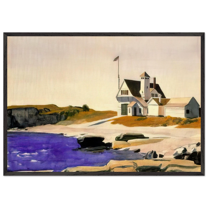 Coast Guard Station Two Lights Maine - Edward Hopper 70x100 cm / 28x40 inches Framed Art Print – Black Wooden Frame