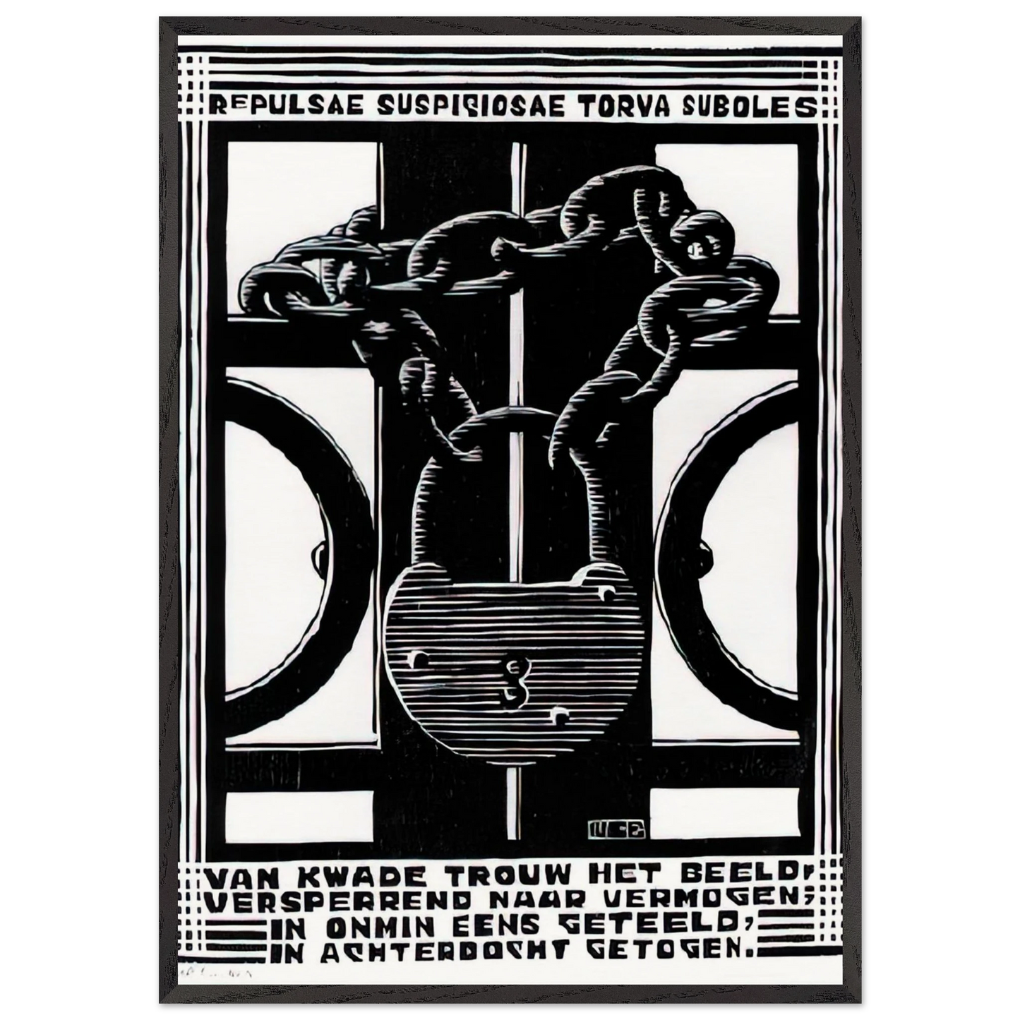 PADLOCK - MC Escher Framed Art Print – Black Wooden Frame - Default Title - -Framed Art Print