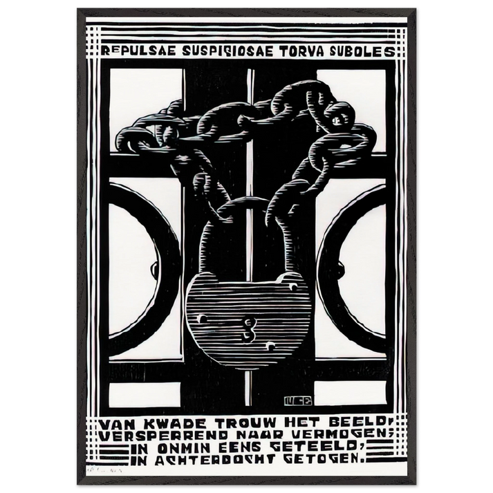 PADLOCK - MC Escher 70x100 cm / 28x40 inches Framed Art Print – Black Wooden Frame | Maurits Cornelis Escher Prints