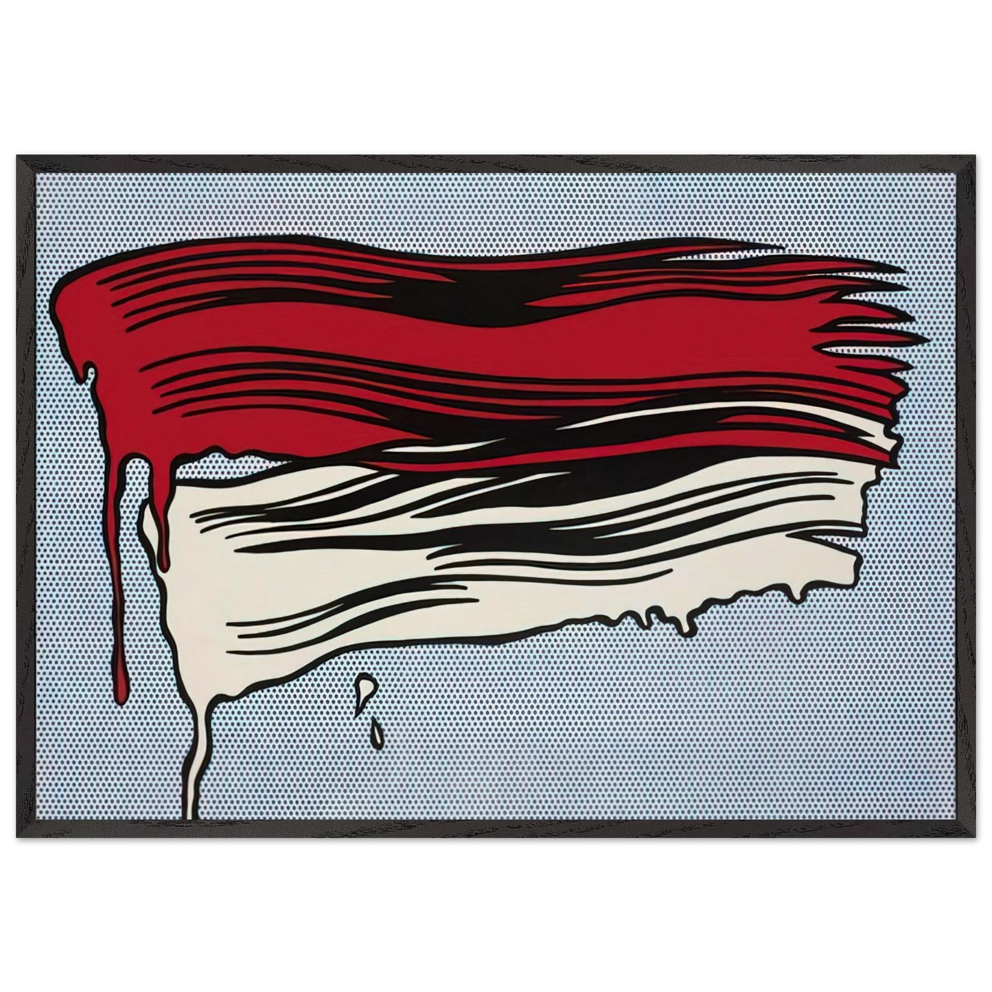 RED AND WHITE BRUSHSTROKES 1965 - Roy Lichtenstein 70x100 cm / 28x40 inches Framed Art Print – Black Wooden Frame