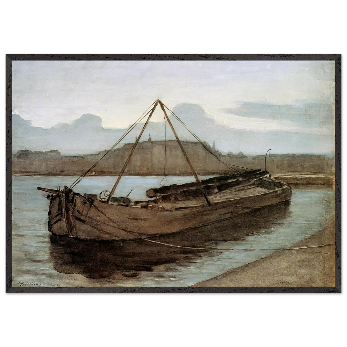 Evening at Weesperzijde Sun - Piet Mondrian 70x100 cm / 28x40 inches Framed Art Print – Black Wooden Frame