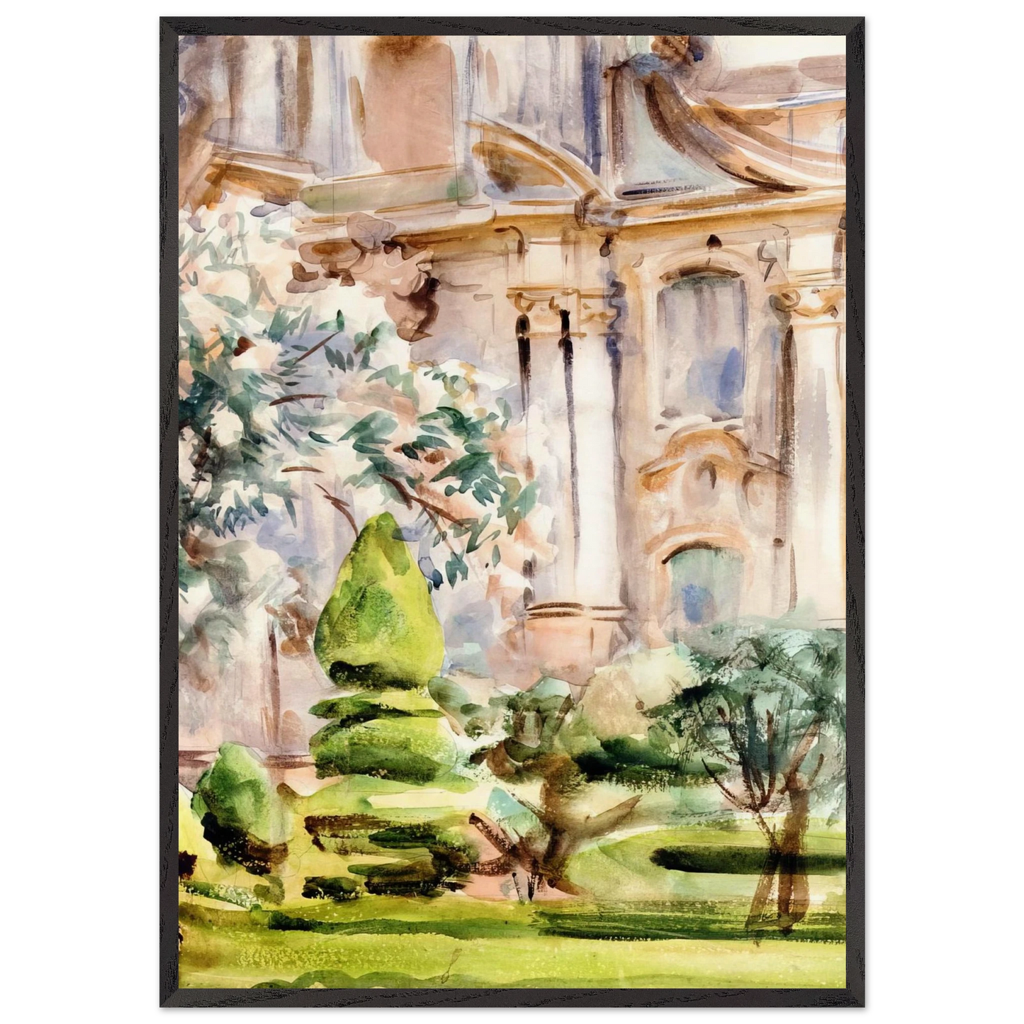 Palace and Gardens Spain - John Singer Sargent 70x100 cm / 28x40 inches Framed Art Print – Black Wooden Frame