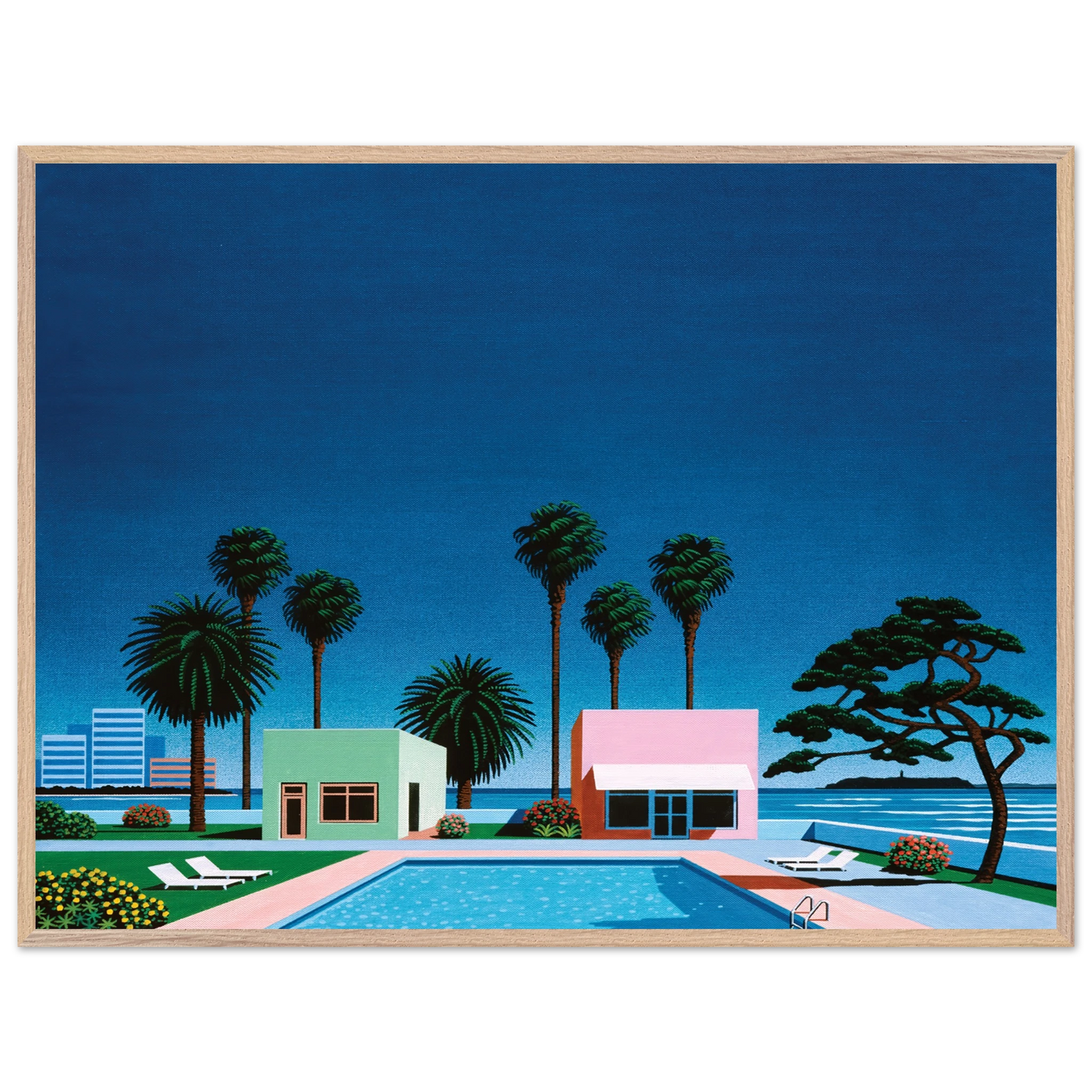 Hiroshi Nagai - Pacific Breeze Wall Art - 60x80 cm / 24x32 inches - Premium Wooden Framed Poster With Fine Art Paper - White frame