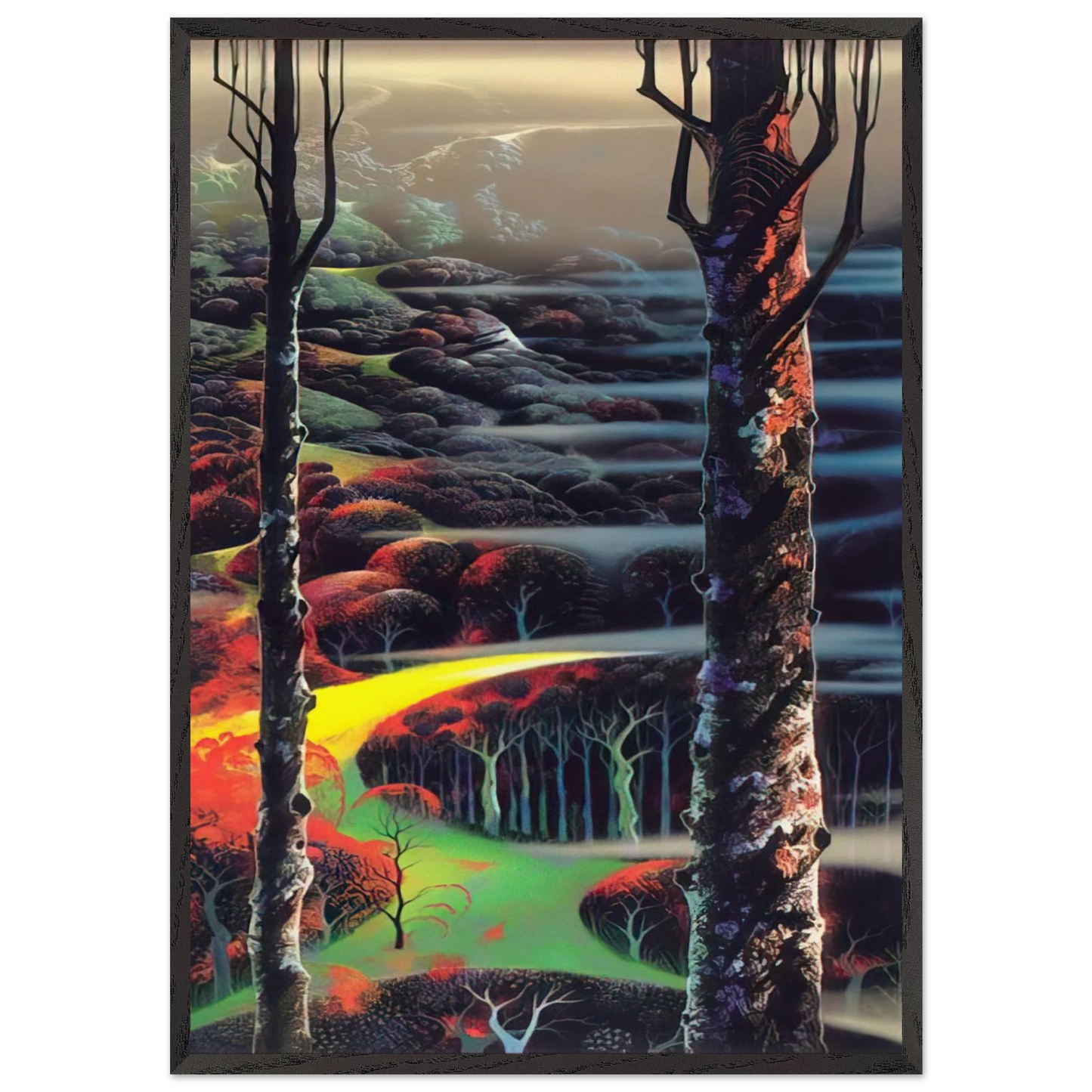 A Touch of Autumn - Eyvind Earle 70x100 cm / 28x40 inches Framed Art Print – Black Wooden Frame