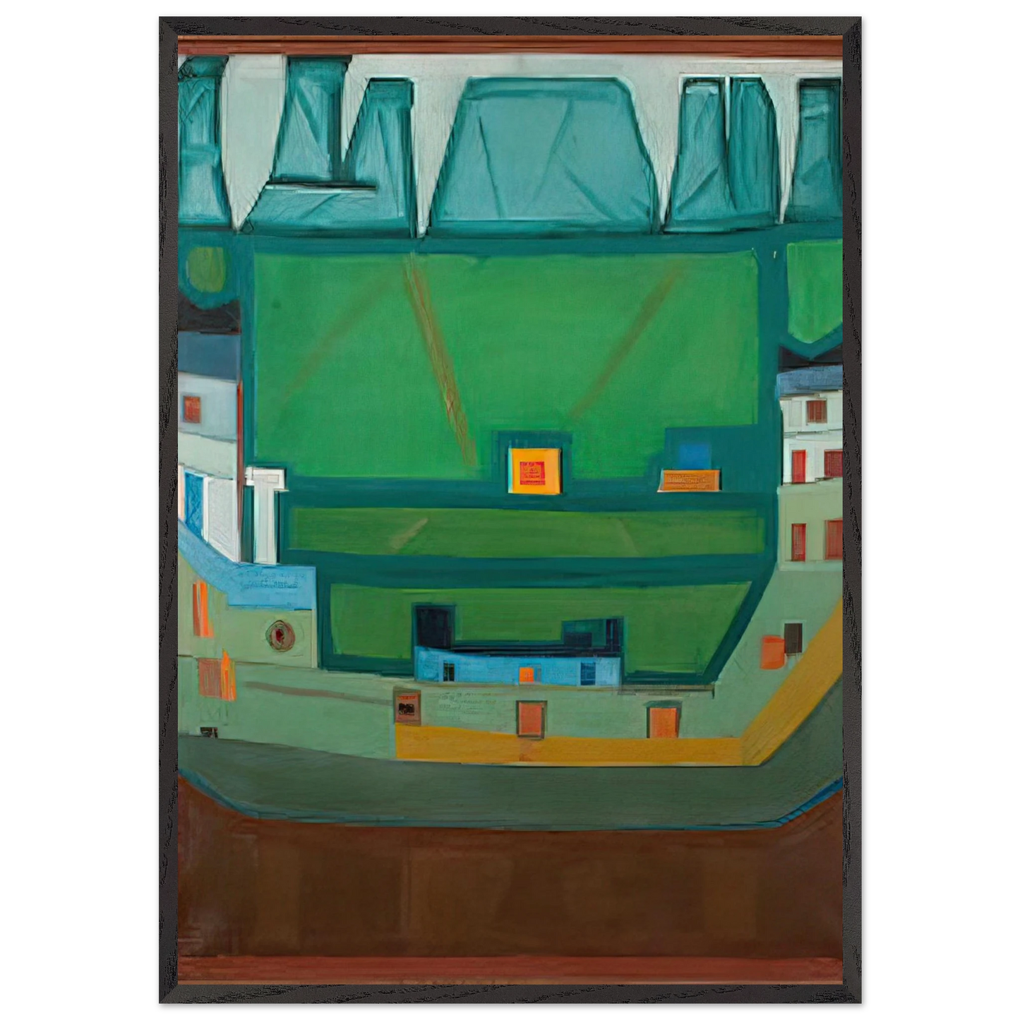 CITY AT THE FOOT OF THE MOUNTAINS LANDSCAPE - Jerzy Nowosielski Framed Art Print – Black Wooden Frame - Default Title - -Framed Art Print