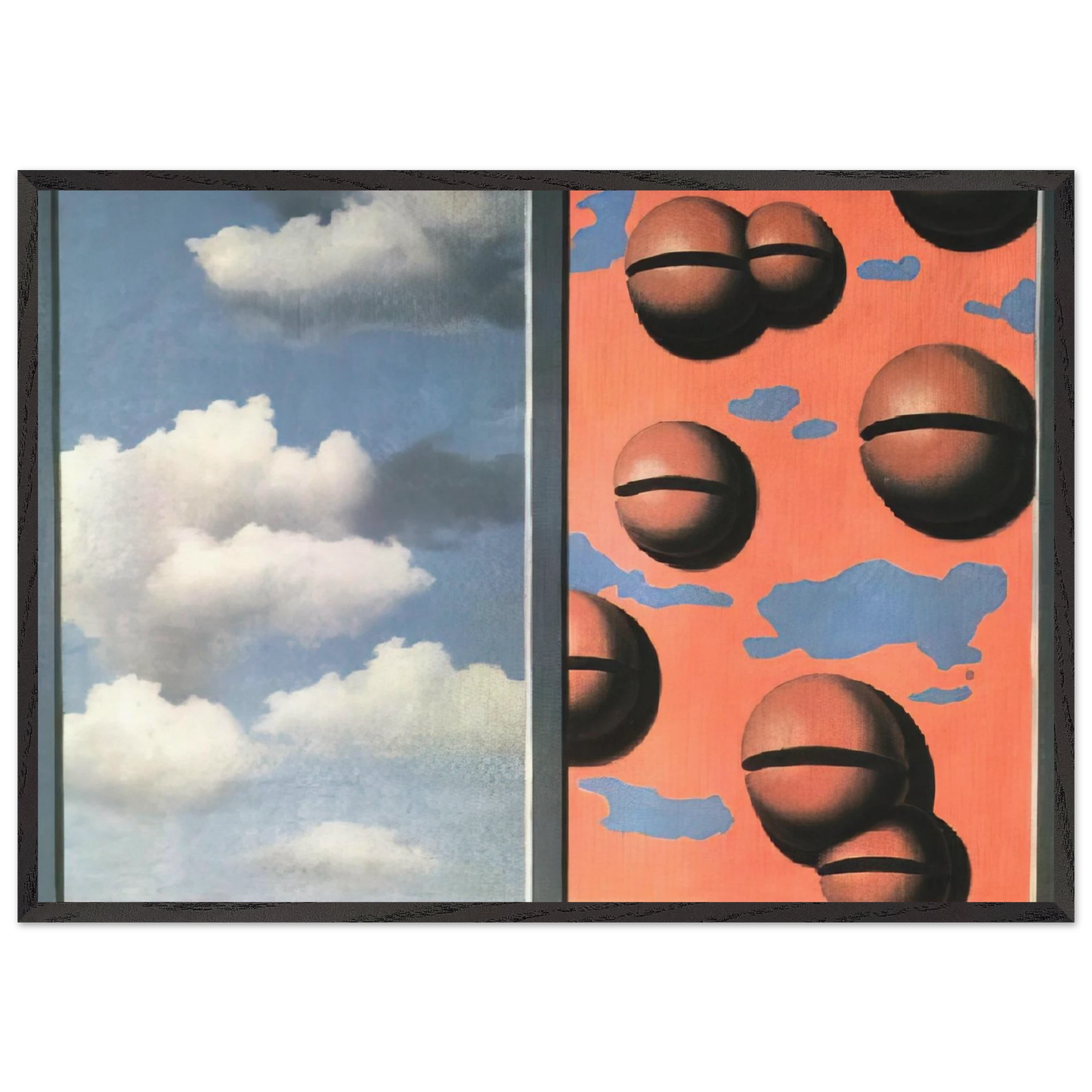 PINK BELLES TATTERED SKIES 1930 - Rene Magritte 70x100 cm / 28x40 inches Framed Art Print – Black Wooden Frame