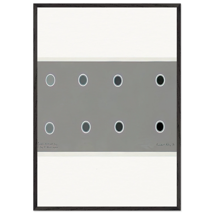 ENCIRCLING DISCS WITH GREY IN GREY TO BLACK SEQUENCE 1970 - Bridget Riley 70x100 cm / 28x40 inches Framed Art Print – Black Wooden Frame