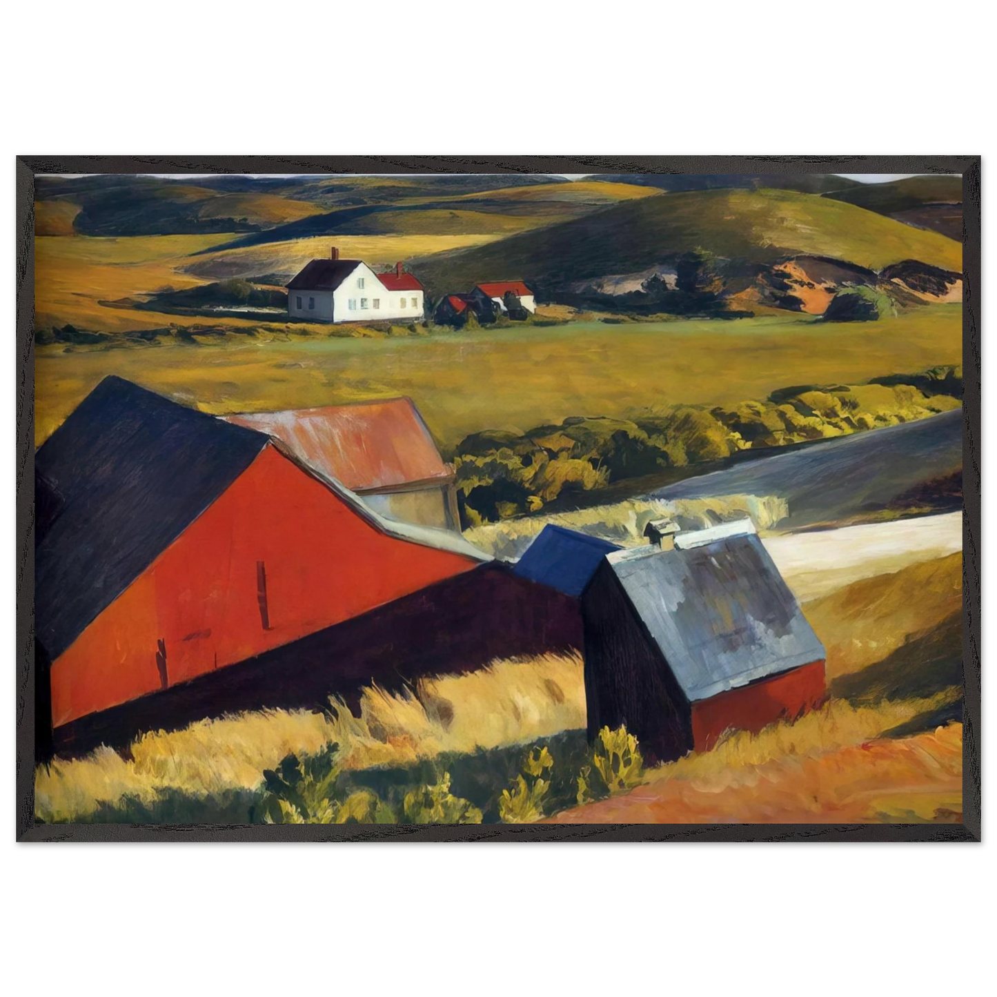 Cobbs Barns and Distant Houses - Edward Hopper 70x100 cm / 28x40 inches Framed Art Print – Black Wooden Frame