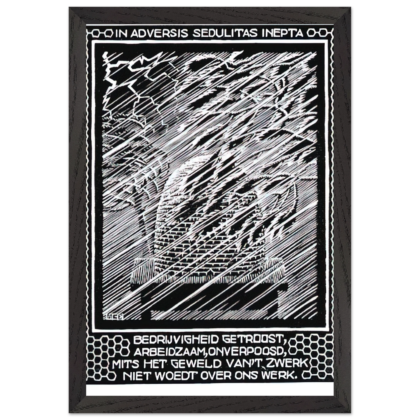 MC Escher - EMBLEMATA BEEHIVE Wall Art - 60x80 cm / 24x32 inches - Premium Wooden Framed Poster With Fine Art Paper - Wood frame