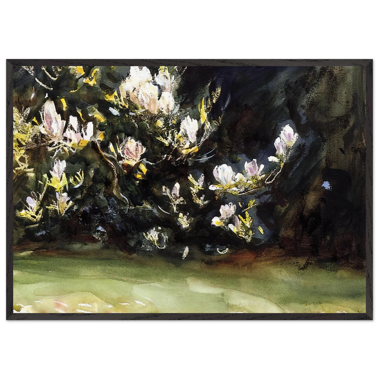 Magnolias - John Singer Sargent 70x100 cm / 28x40 inches Framed Art Print – Black Wooden Frame